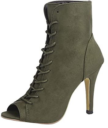 Chaussures De Sport Soft Chaussures pour femmes à la mode respirantes talons hauts peep-toe bottes courtes à lacets Bottes Et Bottines Fille Été (Green, 38)