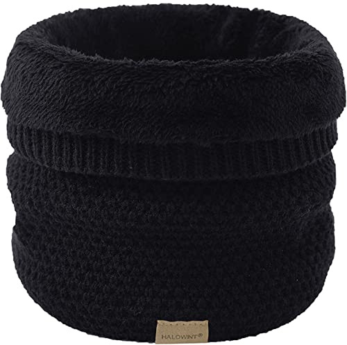 DURINM Hiver Tube Écharpe Chaud Cache-cou Cercle Tour de Cou Pour Homme Femme Enfant Cache-col Tricoté Doublure Polaire (Le Noir)