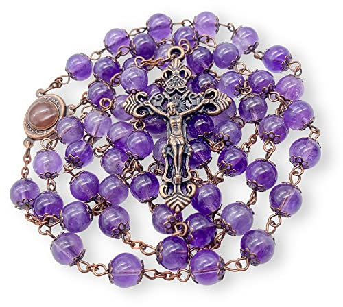 Nazareth Store Amethystperlen Rosenkranzkette mit Heiliger Erde-Medaille und Kruzifix - Katholische Rosenkränze aus der Terra-Santa-Kollektion