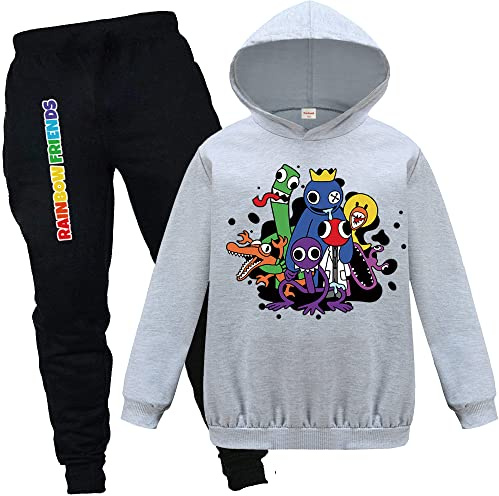 Forlcool Rainbow Tracksuits for Kids YouTube Game Merch Casual Outfits Hoodie + Trousers Suits (Grey,5-6 Years,5 Years,6 Years)