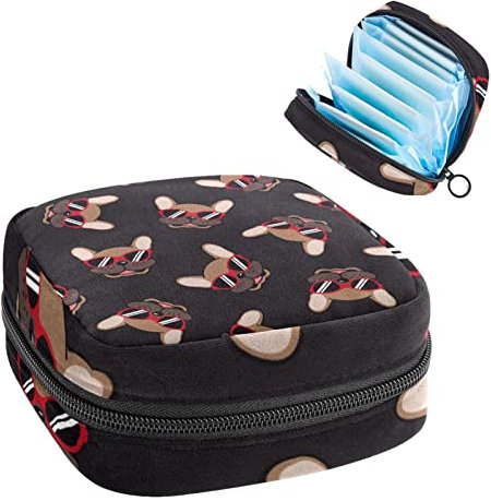 Women Sanitary Napkins Pads Handbag Ladies Menstrual Cup Pouch Girls Portable Tampon Storage Bag Dog French Bulldog Period Pouch with Zipper