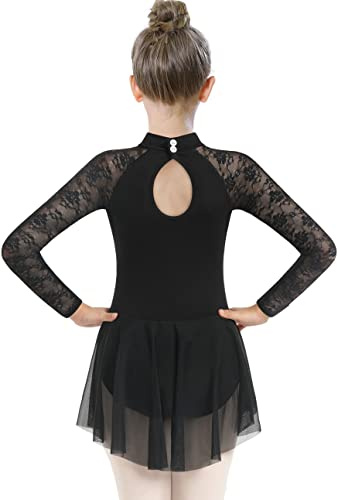 DANSHOW Mädchen Spitze Ballett Trikot für Tanz Langarm, Wassertropfen hohlen Rücken Gymnastik Trikot Tanzkleidung(6028-06-XXL