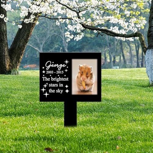 Personalized Hamster Memorial Stake Custom Hamster Photo The Brightest Stars in The Sky Metal 8x8 inch Pet Grave Marker Hamster Loss Gift Sympathy Gift for Hamster Lover (Style 11)