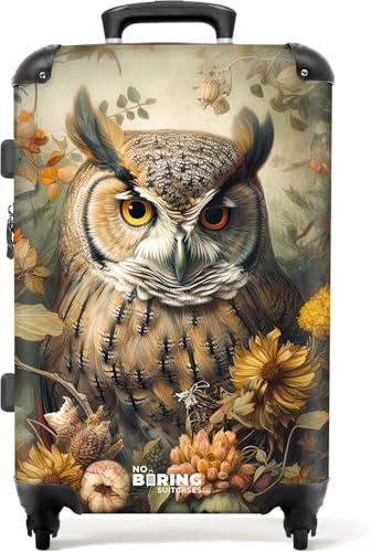 NoBoringSuitcases.com® Koffer Mittelgroß 67x43x25 cm Hartschalenkoffer L Trolley Rollkoffer 4 Rollen Leicht Hartschale 20kg Gepäck Eule - Blumen - Farbenfroh