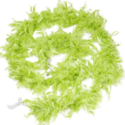 GORGECRAFT 2 m färgglada fjäderboas, ljusgrön, tjocka, fluffiga fjädrar, boas, fjäder, fransar, klädsel för halloween, karneval, 1920-tal, dans, bröllopsfest, cosplay, kostym, tillbehör