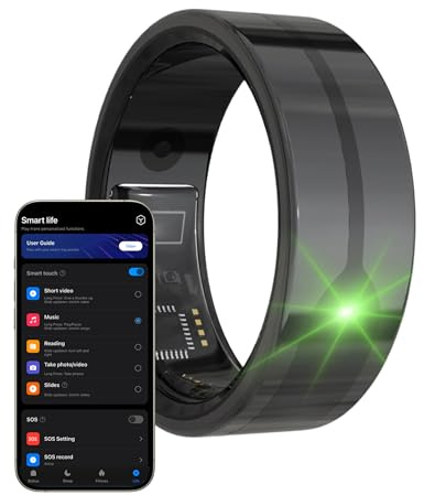 Aizo Ring - Din Livspartner, Uppgraderad Smart Ring Pro med Gest-fjärrkontroll och Kalenderpåminnelse, 5ATM Vattentät Fitness Tracker för Män Kvinnor Daglig Användning (#10)