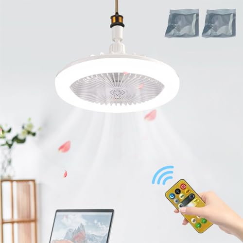 Ventilateur de Plafond avec Lumière, 30W Lampe de Ventilateur E27 LED 3 Couleurs Dimmable Timing avec Télécommande, Silencieux, pour Salon, Salle à Manger, Chambre à Coucher, Bureau, Dortoir (Blanc)