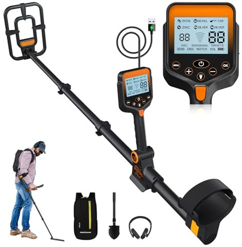 OKESAM Metalldetektor Profi für Erwachsene & Kinder – Wasserdichter Golddetektor mit LCD-Display und 10-Zoll-Spule, kabellos faltbar, mit 2000mAh Akku – Hochpräzise Metalldetektoren