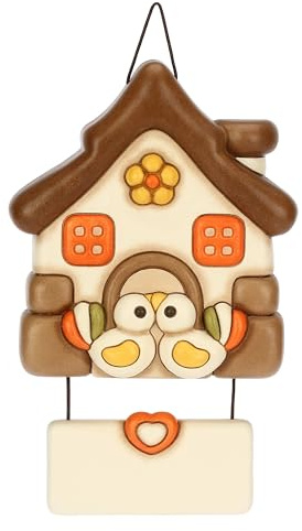 THUN - Placa Personalizable de cerámica con Forma de casa, 13,6 x 14,9 cm, Altura 4 cm, colección Inverno Encantado, colección Invierno Encantado