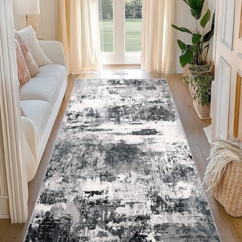 Teppich Läufer Flur 80x150cm - Küchenläufer Waschbare Teppichläufer - Abstrakte Design Teppiche - Rutschfest Moderner Kurzflor Teppich für Korridor, Esszimmer, Wohnzimmer, Schlafzimmer - Schwarz Weiss