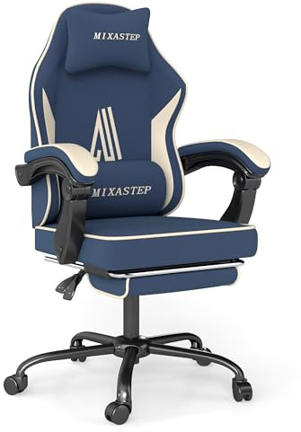 NSMAZXO Gaming Stuhl mit Fußstütze Ergonomisch mit Kopfstütze& Lendenkissen-Bürostuhl mit Premium- Technikstoff&130kg Tragfähig für Esports/Homeoffice/Zocken (Erwachsene/Jugendliche/Kinder)