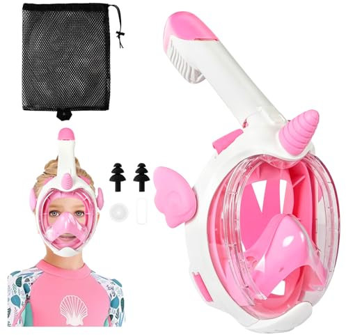 AOOSA Schnorchelmaske für Kinder, Unicorn Diving Mask, 180° Panoramablick, Tauchermaske Vollgesichtsmaske, CO2-sichere Schnorchelmaske Anti-Beschlag und Trockenoberteil Schnorchel Vollmaske für Kinder
