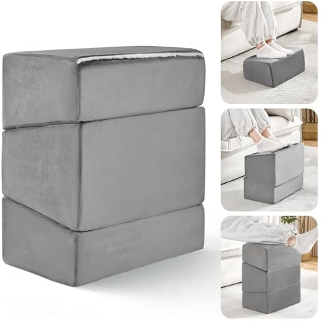 Foot Rest for Under Desk at Work, Adjustable Footrest for Office Chair & Gaming Chair,Ergonomic Footrest Pillow Desk Foot Stool with Washable Cover for Home, Airplane, Travel (Gray)