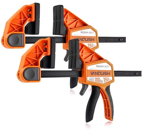 VANQUISH 4'' Mini Bar Clamps for Woodworking, One-Handed Clamp/Spreader, Wood Clamps Set, Screw Change F Clamps with 40LBS Load Limit, 2 Pack