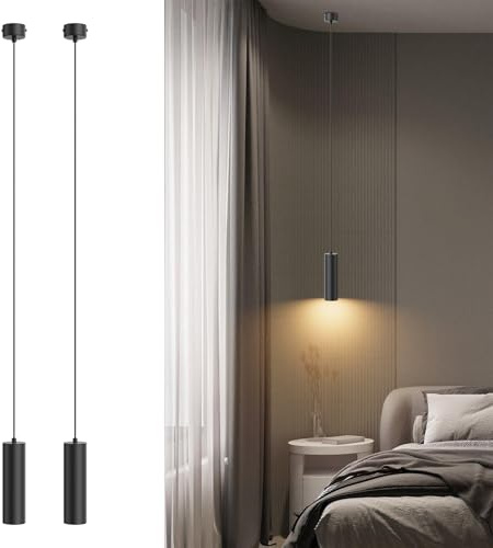 Klighten 2 Stück Pendelleuchte GU10 Zylinder, Pendellampe LED mit Leuchtmittel 5W 472LM, Höhenverstellbar Hängelampe für Küche Nachttisch Esstisch Wohnzimmer, Warmweiß 3000K, 20cm, Schwarz