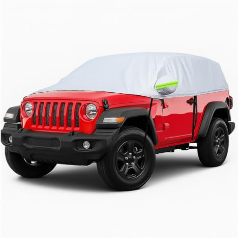 KPFILEH Half Car Cover for SUV, 161.4 Windproof Windshield Cover, Dustproof Auto Sunroof Covers with Reflective Straps, All Season Universal Waterproof Vehicle Window Sun Protector(SUV)