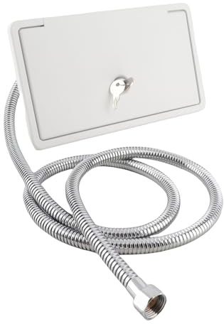 MasYosh Kit Box Doccia Esterno, Tubo Metallico da 1,5 M, Box Doccia per Lavaggio Esterno con Serratura e Chiave, Design a Doppia Valvola, per, Rimorchi, Barche, Yacht (Bianco con tubi in metallo)