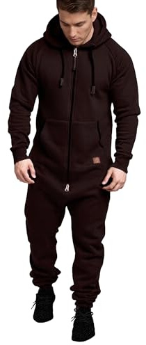 Herr Fleecefodrad Jumpsuit med Huva, Dragkedja, Heltäckande Pyjamas, Playsuit, Jogger Sweatsuit, Romper Overall, Vinter Träningsoverall