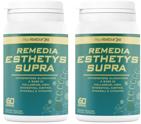REMEDIA ONE Esthetys Supra Integratori per Capelli, con 12 Principi Attivi, Biotina, Cheratina e Zinco, Crescita Capelli Unghie - 60 Capsule (2 pezzi)