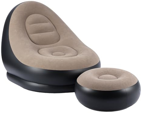 EVERGOODS Inflatable 2-Piece Deluxe Lounger 118x80x94cm Inflatable Lounge Chair with Ottoman, Oversized Air Chair Sofa for Adults Indoor Outdoor Patio Pool Beach Camping Lounger, Quick Inflation & Por