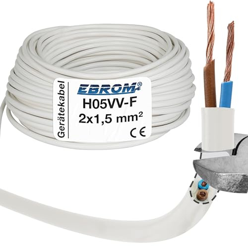 EBROM Schlauchleitung Gerätekabel -RUND- H05VV-F 2x1,5 mm², weiß, 50 m