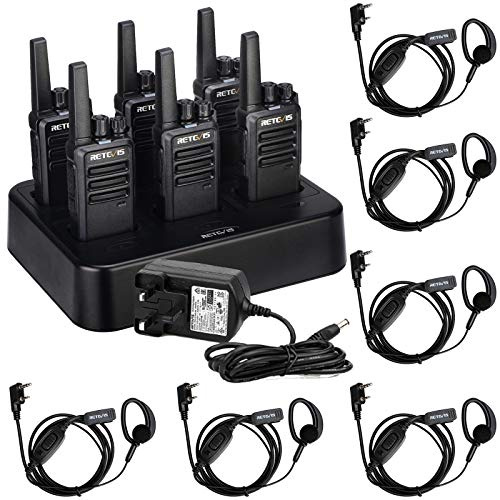 Retevis RT668 Walkie Talkies for Adults, Rugged 2 Way Radios Long Range with 6-Way Charger, Professional PMR446 Radios Walkie Talkie with Earpiece for Logistics, Manufacture（6 Pcs, Black）