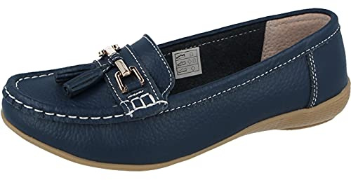 Jo & Joe Love Leather Nautical Womens Flat Shoes Navy 3 UK