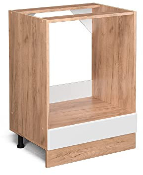 Vicco Herdumbauschrank R-Line, Weiß Hochglanz/Goldkraft Eiche, 60 cm ohne Arbeitsplatte