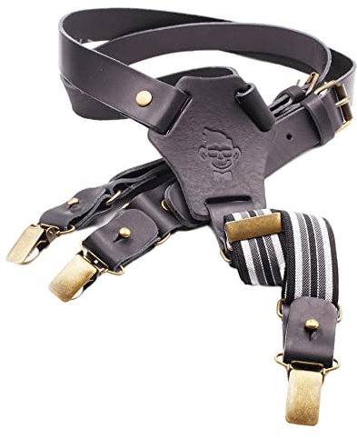 El mono con pajarita Lederhosenträger für Männer, Hosenträger für Männer, Vintage hosenträger leder, hosenträger herren extra stark clips. (Schwarz)