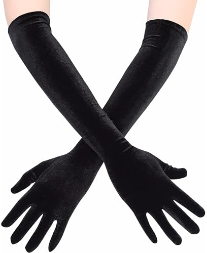 Blausky 1 Paar Handschuhe,Damen Abendhandschuhe,Samt Handschuhe,Lange Samthandschuhe,Hochzeitshandschuhe,Wärme Gloves,Ellenbogen Handschuh,für Party Halloween Karneval,9 x 53 cm,Schwarz