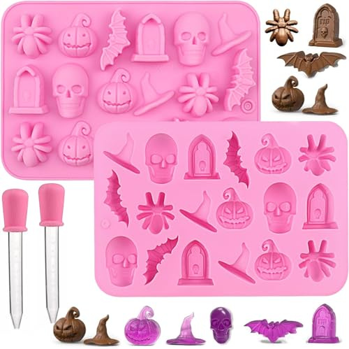 Hoxxu 2pcs Halloween Silicone Mould 3D Chocolates Candy Gummy Molds