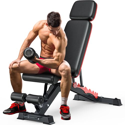1200LBS Weight Bench Press, Heavy-duty Workout Bench for Home Gym, Extra Headrest, Adjustable Incline Decline strength Training Bench Press for Full Body Workout Extrem Stable