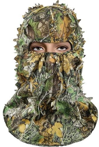 Pasamontañas 3D de malla para caza, cubierta para la cabeza, capucha de camuflaje para exteriores