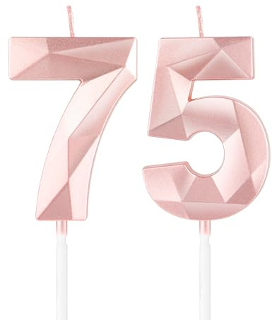 mciskin Rose Gold 75th Birthday Candles,75th Birthday Decorations for Women,3D Number 75 Candle for Cake,Rose Gold Cake Topper for Her Him Party Decorations Wedding Supplies