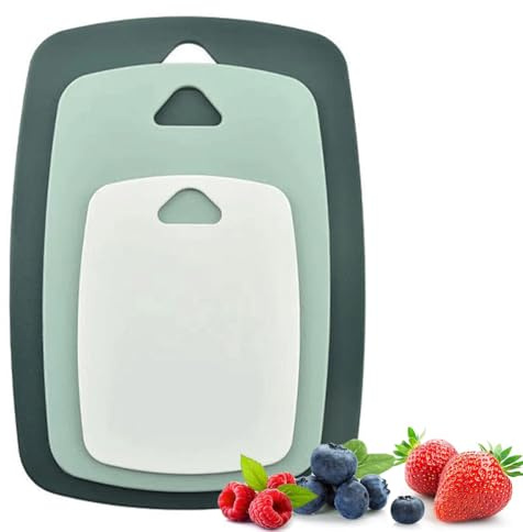 Chopping Board Set of 3, Chopping Boards for Kitchens with Handle, Small to Large | BPA Free | Easy Grip Handle | Dishwasher Safe Cutting Boards | Multi Colour Chopping Board Set