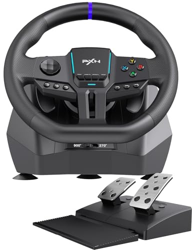 PXN V900 Gen2 Gaming Lenkrad mit Hall-Pedalen – 16-Bit USB PC-Lenkrad mit 270°/900° Drehung, Vibrationsfeedback, Schaltwippen und App-Steuerung – kompatibel mit PC, Xbox, PS4, PS3, Switch