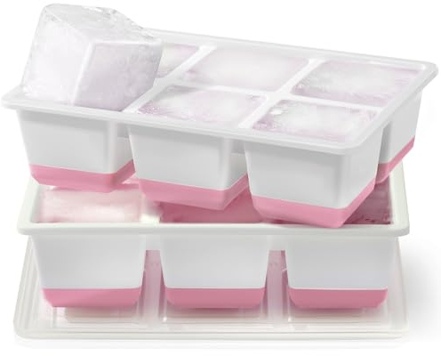 JRISBO Silicona Cubitera Grande para Hielo, 6 CM Moldes Hielo XL Cubiteras Libre de BPA, 140ml Cubitos de Hielo Cubiteras con Tapa Ice Cube Tray para Whisky Cócteles (2 ROSA)