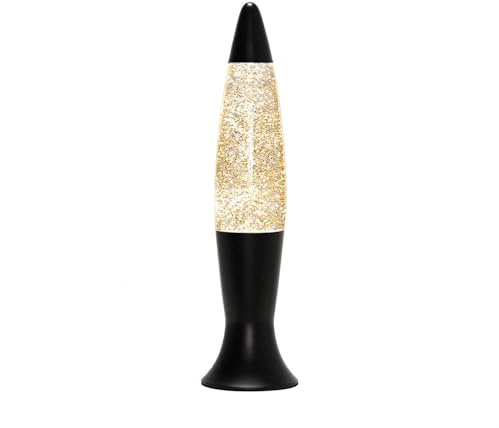 Licht-Erlebnisse Lavalampe Schwarz Gold Glitterlampe 40 cm hoch Tischleuchte Kabelschalter Beistelllampe Retro Tischlampe Stimmungsleuchte ROXY