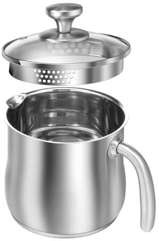 Casserole à lait en acier inoxydable 2L, bec verseur avec couvercle en verre pour faire bouillir les pâtes et la sauce au lait