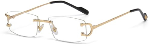 LIGOES Lunettes de soleil carrées tendance UV400 en métal unisexe sans monture pour hommes et femmes, Doré avec transparent