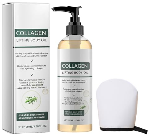 HOVKRE Olio Corpo Idratante,Migliora l'elasticità Cutanea e Riduce il Rilassamento,Con Guanto da Massaggio Bianco,Per Collo, Petto, Braccia, Gambe