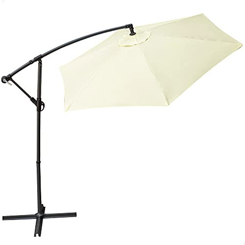 Aktive 53884 - Parasol excéntrico, Sombrilla, Parasol terraza, Ø 270 cm, color crema, mástil acero, Ø 48-42 mm, con manivela, giratorio 360º