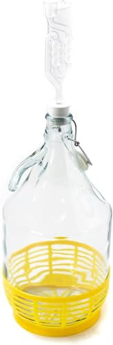 WysKonT, set da 5 pezzi per vino fai da te – 1 x palloncino in vetro da 5 l con chiusura a leva, tappo in gomma, tubo di fermentazione, bottiglia di vetro, bottiglia di vino (1) + lievito e soluzione