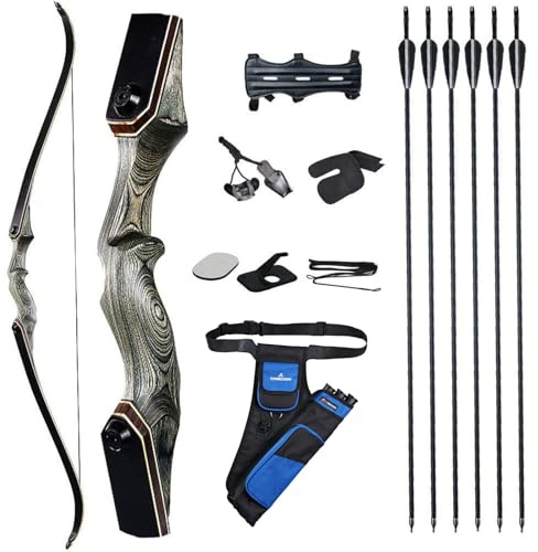 TOPARCHERY 60'' Archery Recurve Bow Takedown Bow Hunting Bow and Arrow Set Adult Target Practice Competition Survival Longbow Right Hand 30-50lbs with 6pcs Fiberglass Arrows （30lbs）