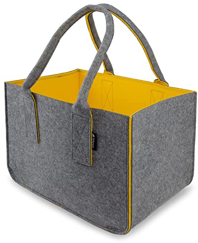 Tebewo Filztasche - praktische Einkaufstasche - modische Shopping Bag - Einkaufskorb aus Filz - faltbare Tragetasche - grau/gelb