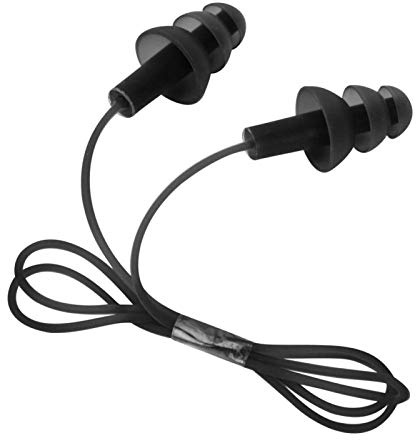 Tapón para los oídos para nadar, tapones para los oídos de silicona reutilizables con cordón para ducha de natación(Negro)