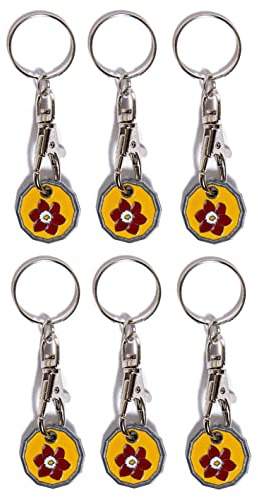 Craft 4 You Pack of 6 x Shopping Trolley Token UK Keyring £1 Coin Shape Pound Tokens Key Ring for Supermarkets Locker Gym (6 x Flower)