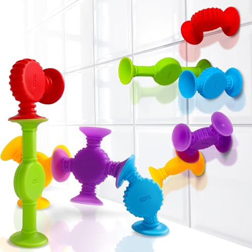 BUNMO Bath Toys Suction - Connect, Build, Create - Toddler Bath Toys - Hours of Fun & Creativity - Fine Motor Skills - Stimulating Sensory Toys - Non-Mouthable Toy - Textured 10 Pack