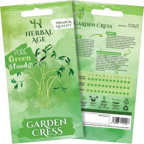 HERBAL AGE Cress Seeds Plants, Grow Your Own Herb Garden Kit, ~1500 Seed Box, Salad Herbs for Planting UK, Veg Plant Gardening Gift for Men, Women, Kids, Seeds to Plant Outdoor & Indoor