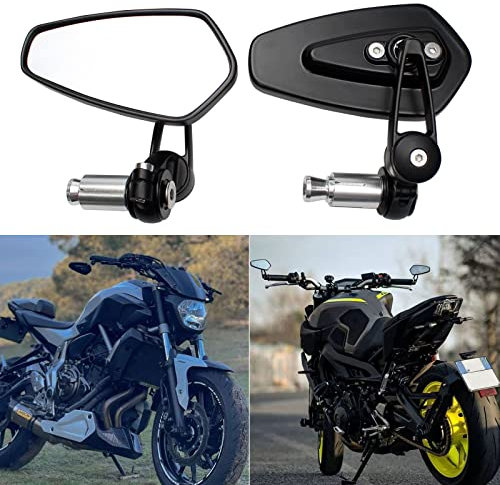 BREDUXSER Schwarz Lenkerendenspiegel Motorrad 7/8 22mm Lenkerspiegel Rückspiegel Seitenspiegel Spiegel Universal für Street Bike Moped Roller Scooter Quad Z650 Z750 Z900 CB125 CB650 MT07 MT09 MT10